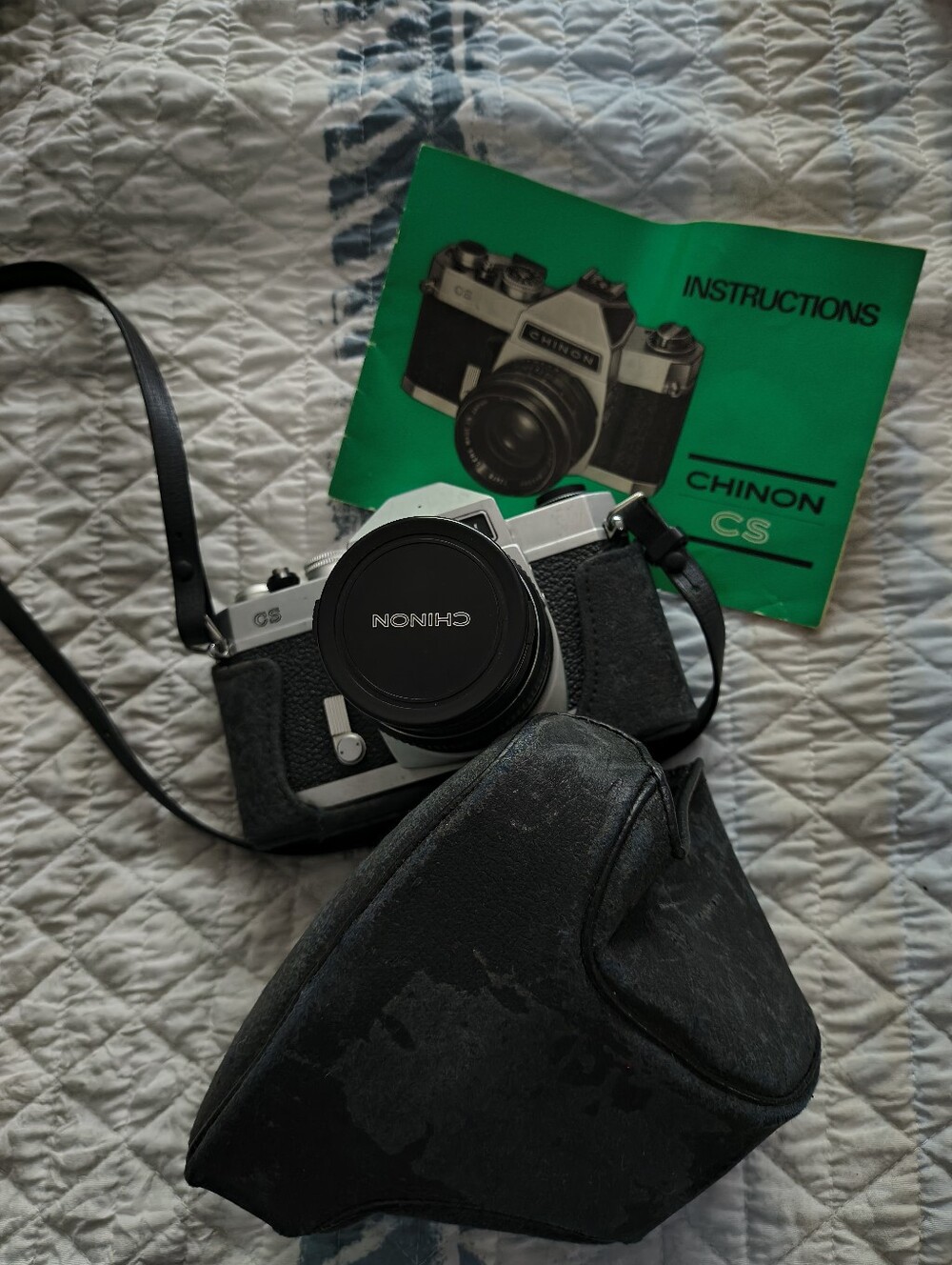 Chinon CS Silver and Black 35mm SLR Camera with Case w/55mm Lens